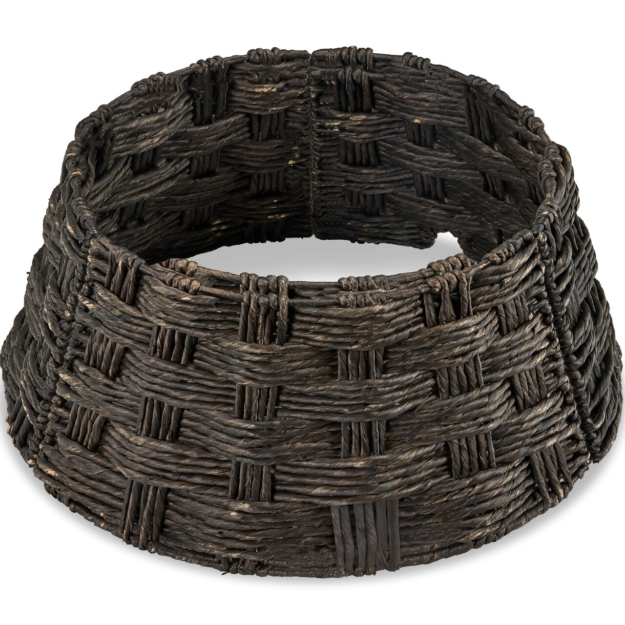 Best Choice Products 24in Basket Woven Hyacinth Christmas Tree Collar, Skirt Accessory w/ Cord Cut-Out